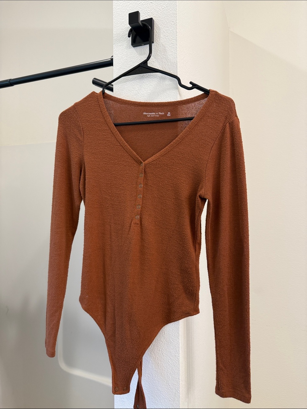 aerie Rust V-Neck Long-Sleeve Henley Bodysuit